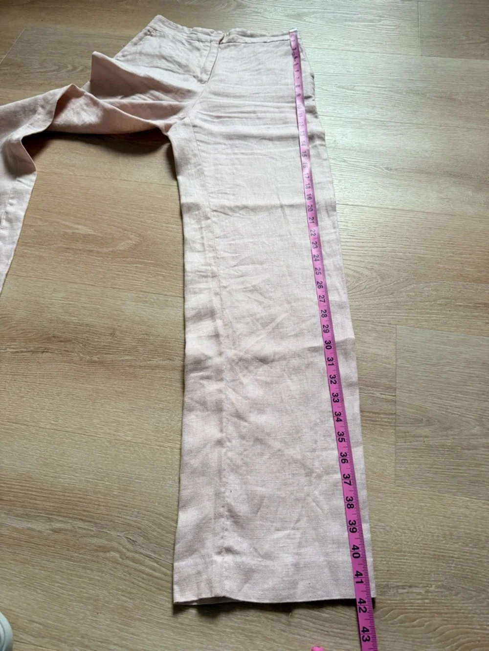 ZARA 100% Linen Straight Leg Pants Beige Pink High Waist S–XS - Picture 6 of 8